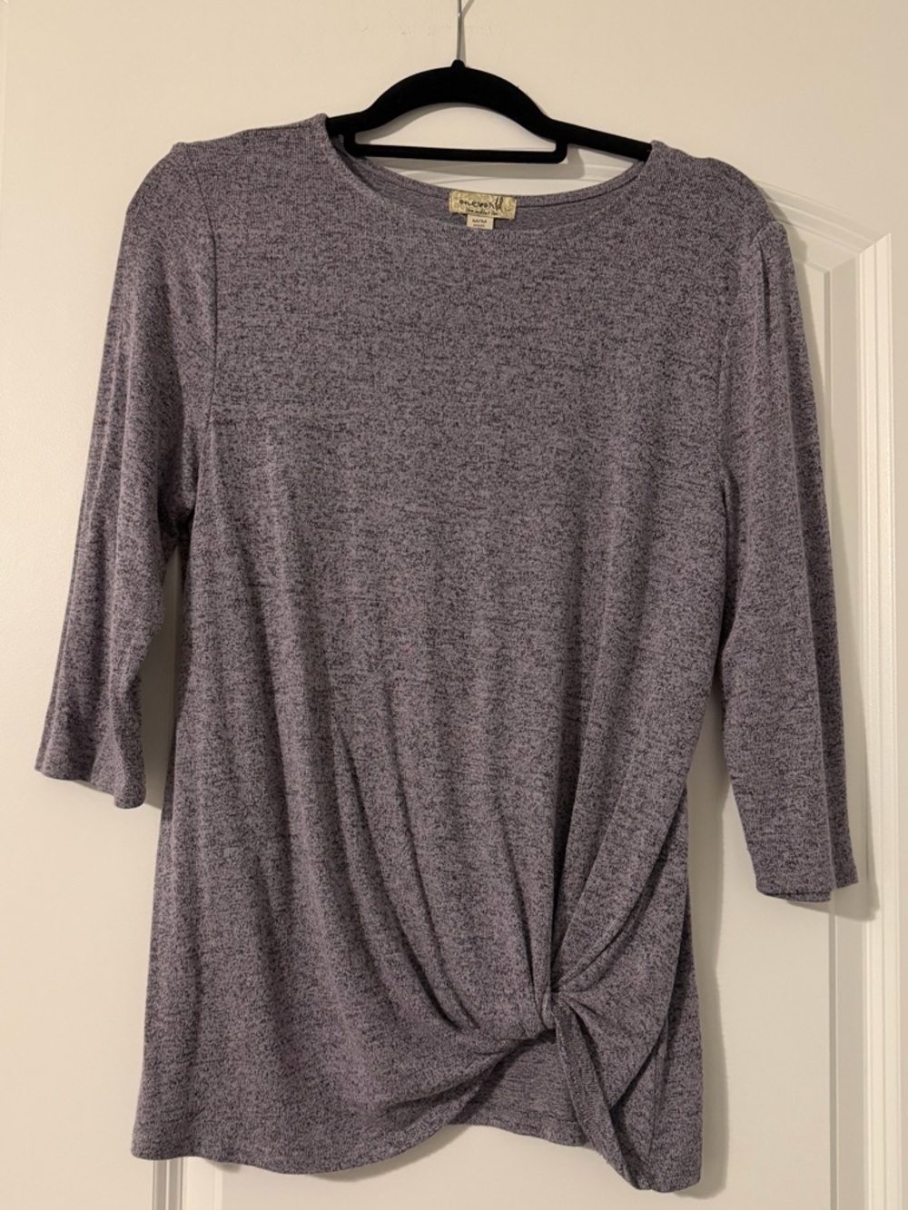 ONE WORLD Heather Lavender Twist-Front Long Sleeve Top